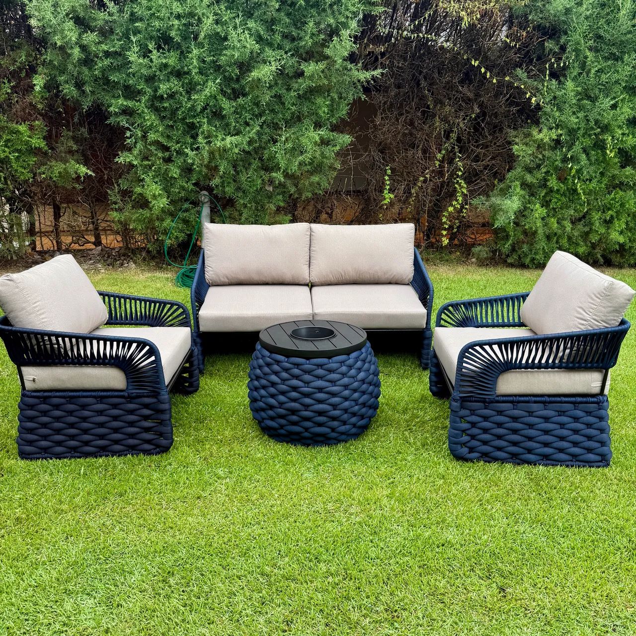 Sofa grecia aluminio tricô enchimento corda nautica área externa 