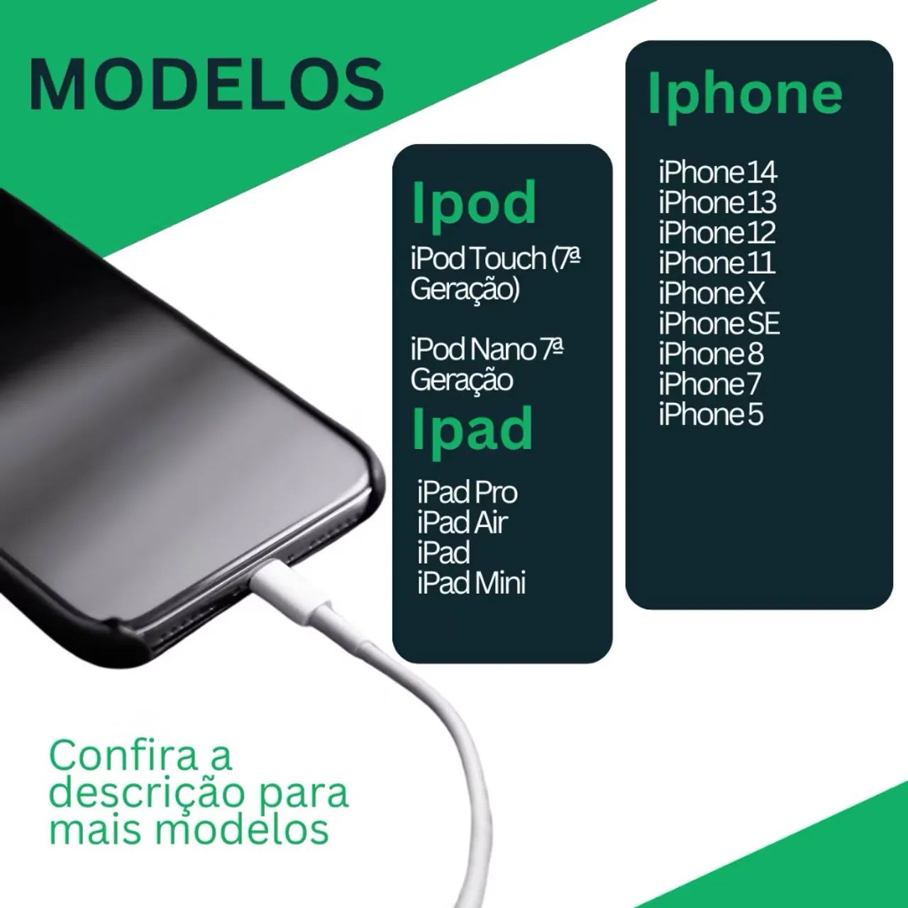 Cabo para IPhone 8/9/10/11/12/13 e outros 