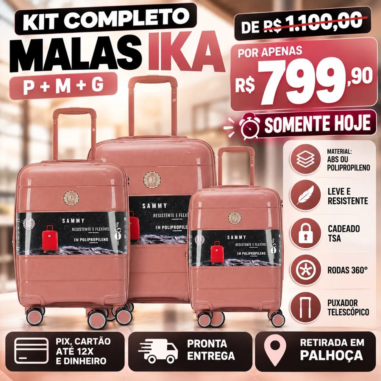 Kit completo de malas na promoção 
