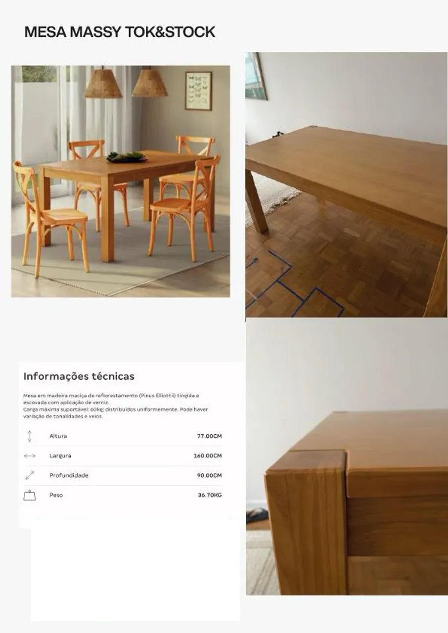 MESA DE MADEIRA MASSY TOKSTOCK