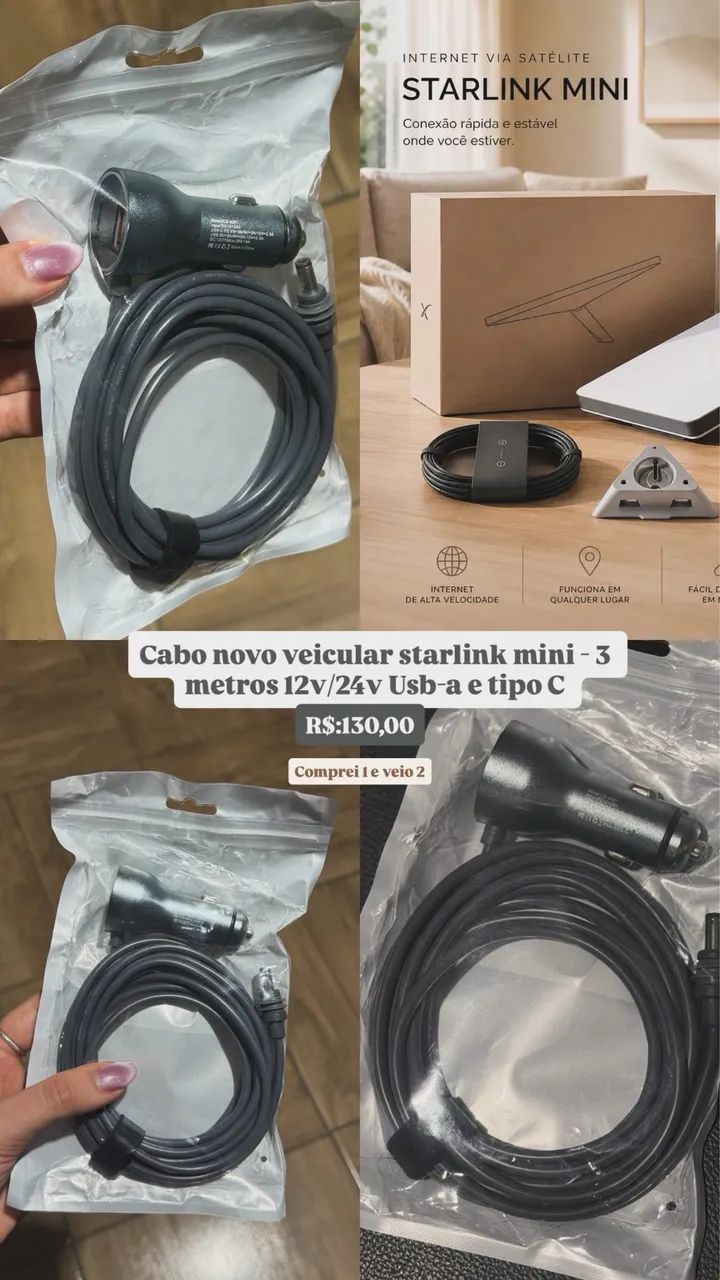 Cabo starlink mini 3 metros 12v/24v  USB e tipo c  - Foto 3