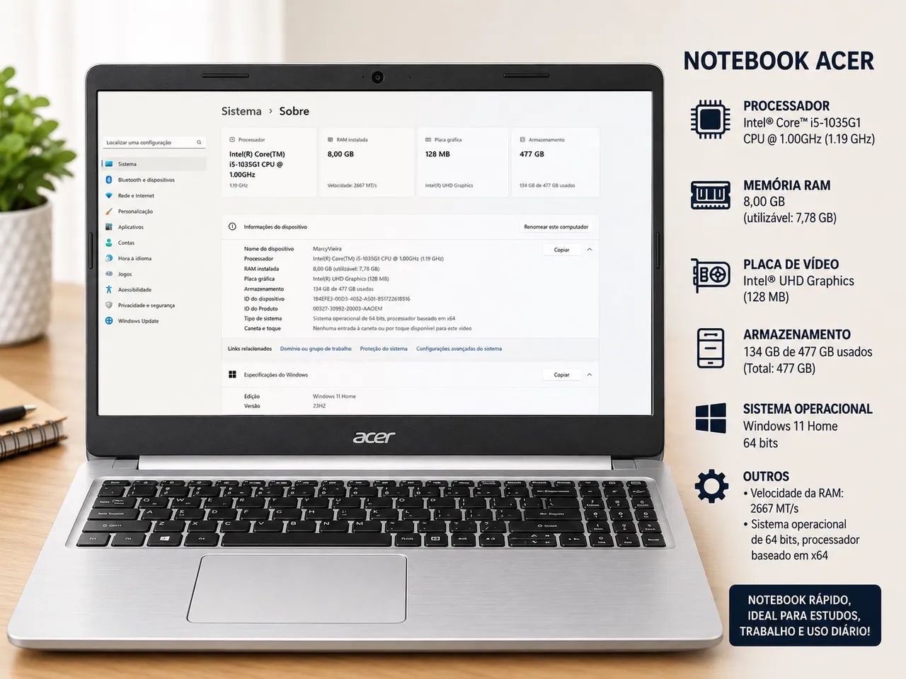 Notebook Aspire Acer I5