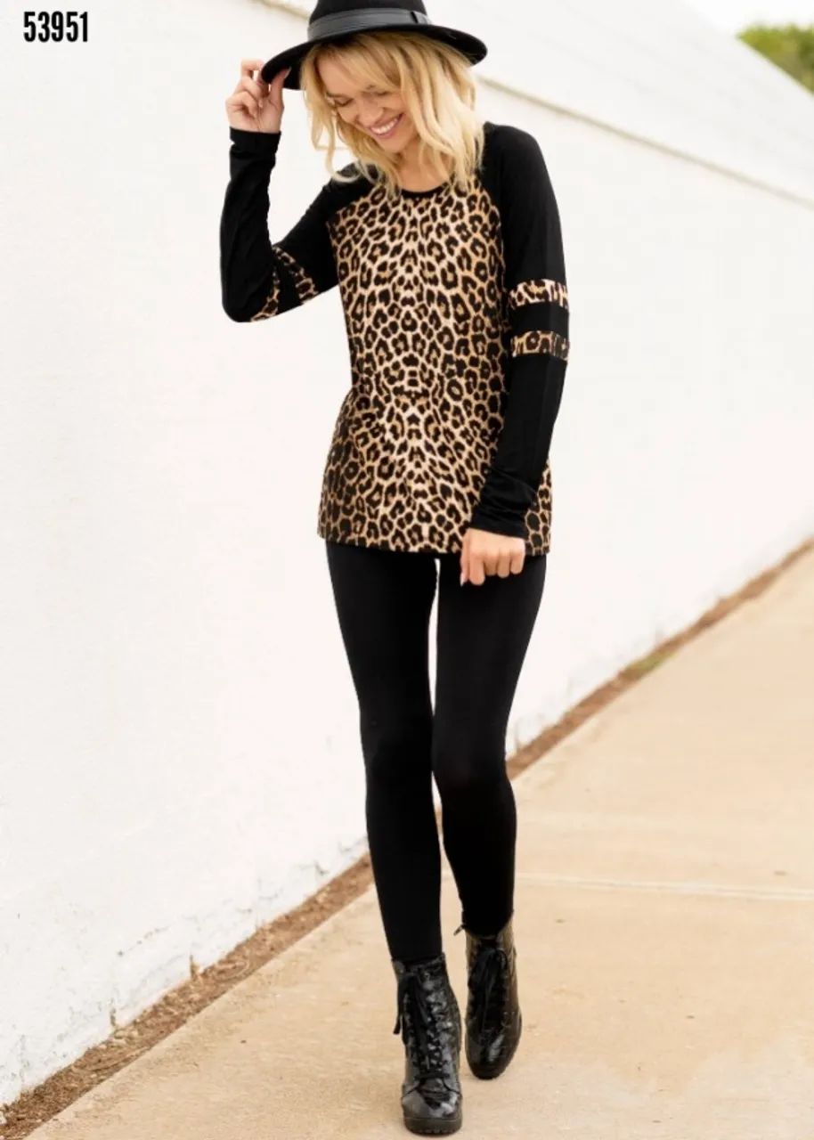 Blusa manga comprida preta /leopard NOVA - Foto 4