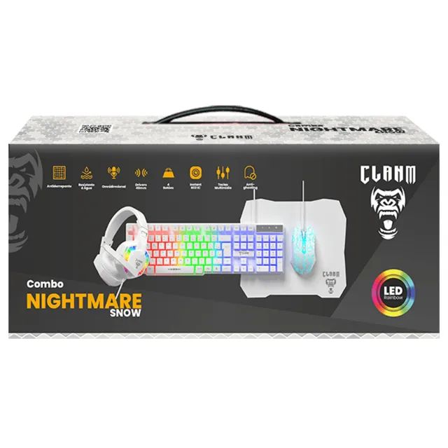Kit Gamer Clanm Nightmare Snow Teclado + Mouse + Headset + Mousepad - Foto 4