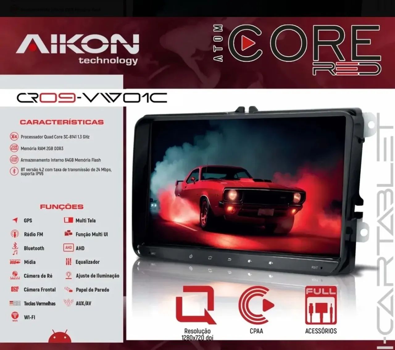 Multimídia Aikon Core Red Original 9 polegadas 