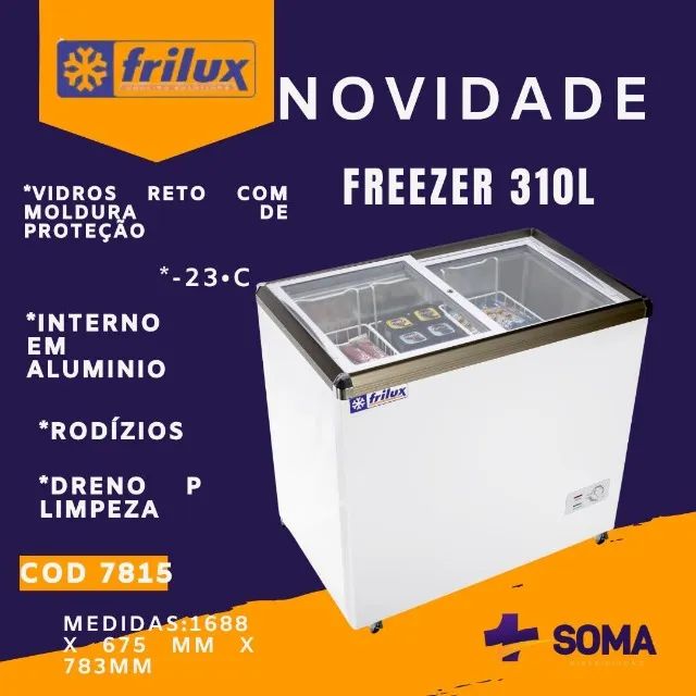FREEZER  310L TAMPA DE VIDRO FRILUX - AUMAQ EQUIPAMENTOS