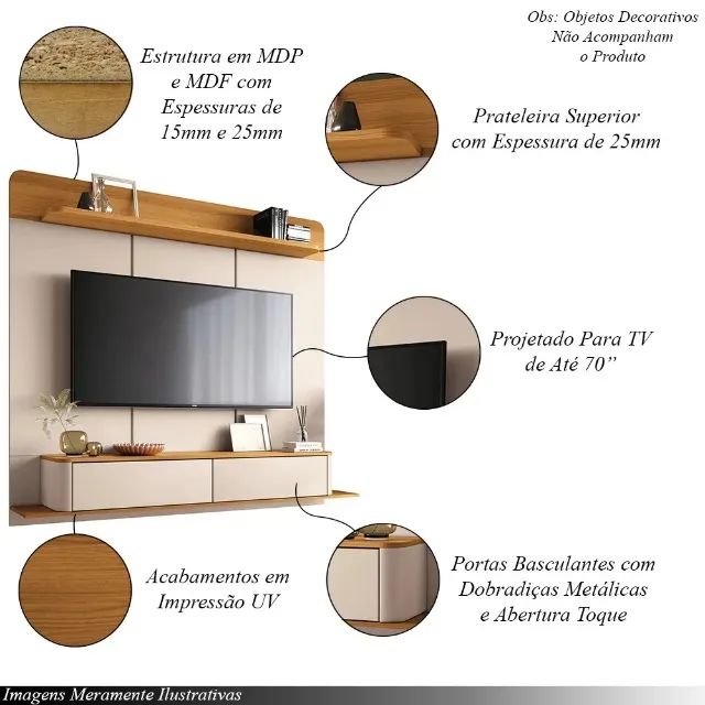 Painel Suspenso TVs Até 70Polegadas 1.80M C/Nicho. Produtos Novos Direto de Fábrica. - Foto 5