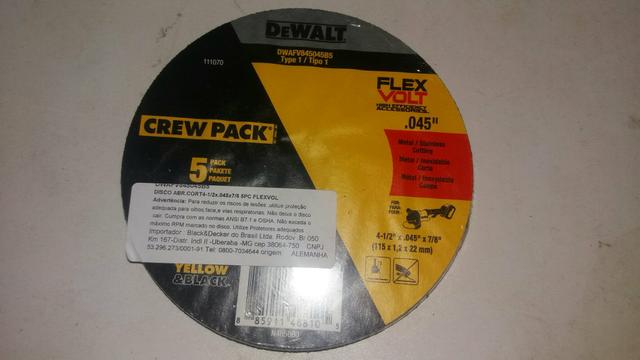 Disco de corte Dewalt 4.1/2 Pac 5 pecas