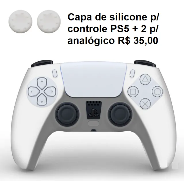 Capa Case Silicone Controle Ps5 + Par Grips Borracha Branca na