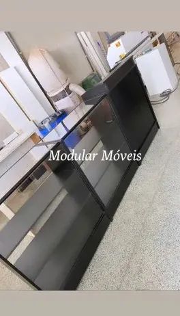 Balcão Caixa + 2 Balcões Vitrine com Vidro Superior - MDF Preto - Foto 3