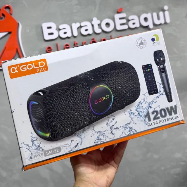 Caixa de Som Bluetooth Portátil 120W com Karaokê e Microfone Sem Fio Resistente a Respingo