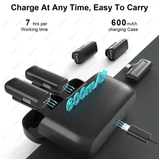 Microfone de Lapela Duplo Sem Fio Wireless Caixa de Carregamento USB-C Tipo C Android iPho - Foto 2