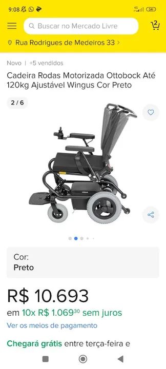 Cadeira de Rodas Motorizada Ottobock Até 120kg Ajustável Wingus Cor Preto