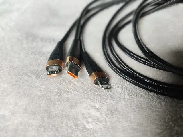 Cabo de carregamento 3 em 1 (tipo c, micro usb e Lightning) 6a - 100w asometech 2m - Foto 5