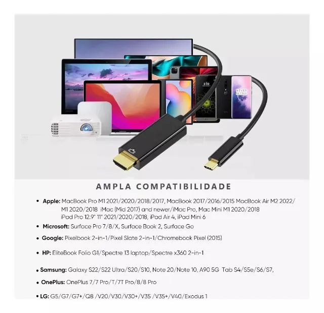 Cabo Type C Macho Para Hdmi Macho 3 Mts Usb-C 4K - 3 Metros - Foto 3