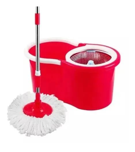 balde vermelho com esfregao mop 16l aço inox ck01 23cmx25cmx44cm cor -vermelho