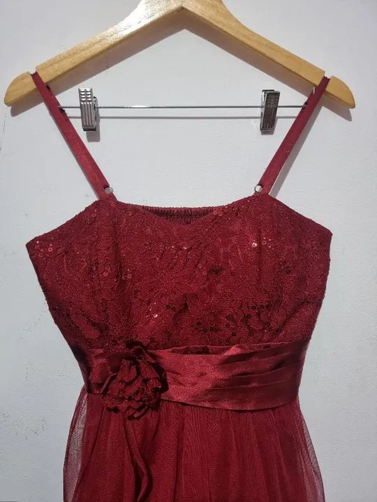 Vestido infantil vermelho, tamanho M, renda e tule - Foto 3