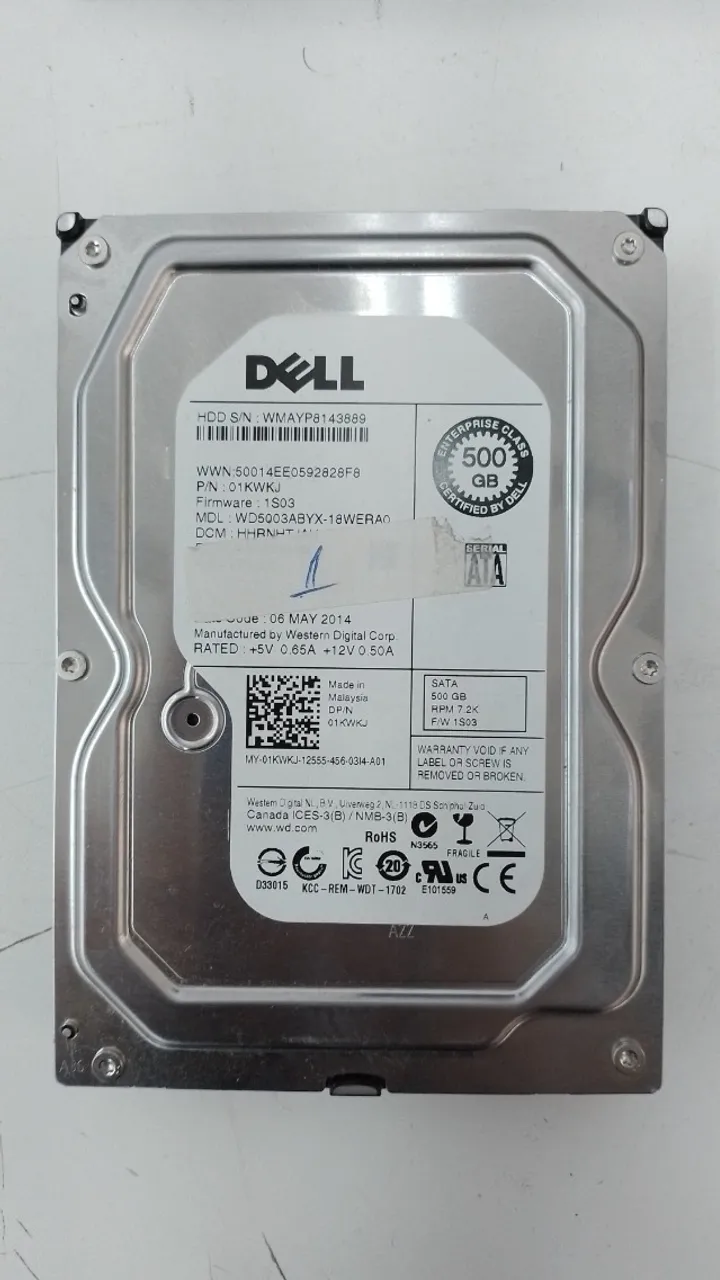 HD DELL Sata 500gb 7.2k WD5003ABYX-18WERA0