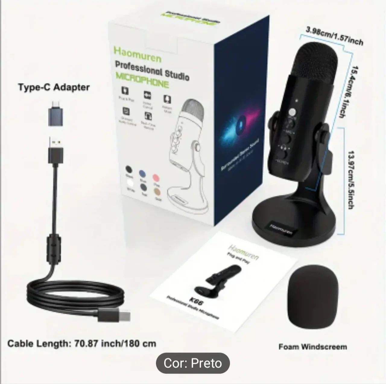 Microfone USB Profissional Haomuren - Foto 4
