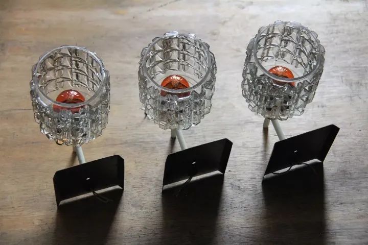 Arandelas Cupulas Vidro Relevo Bizotado - Conjunto 3 peças - Anos 50 - Foto 6