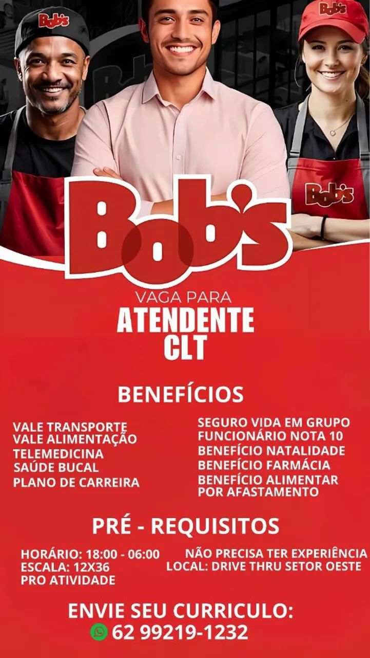 Bobs contrata atendente e assistente de gerente 