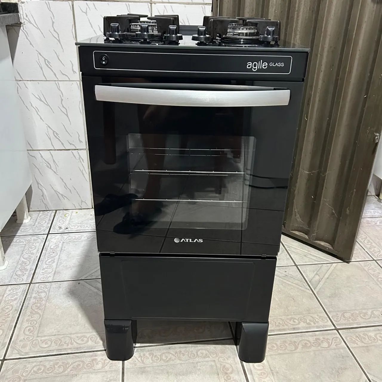 Fogão Atlas 4 Bocas Agile Up Glass Com Mesa de Vidro Preto - Bivolt 