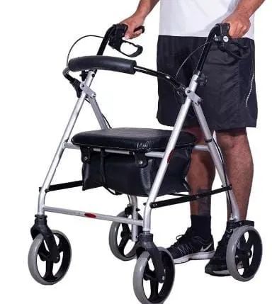 Andador de alumínio com 4 rodas, assento e cesta  - Foto 2
