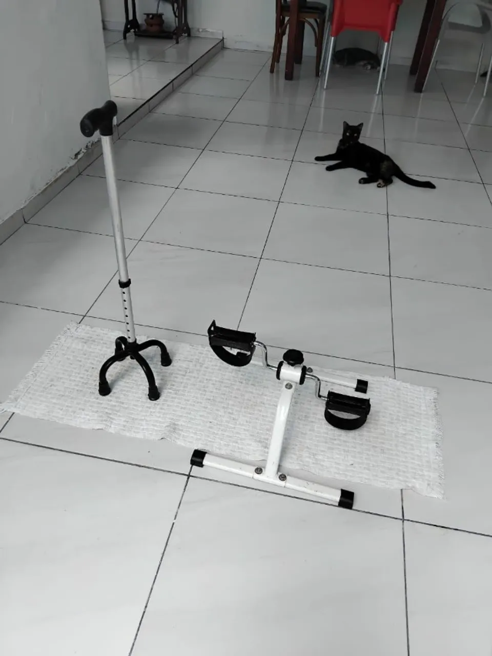 Bengala e pedal de fisioterapia