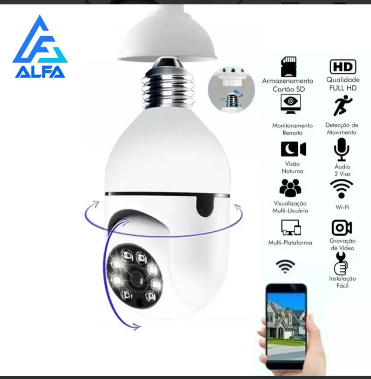 Câmera Lâmpada Inteligente Full HD com Visão Noturna e Wi-Fi