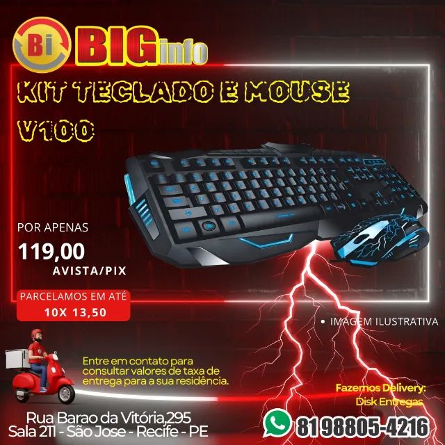 Teclado Kit Gamer Mouse Gamer V-100 USB Para Jogos - Foto 2
