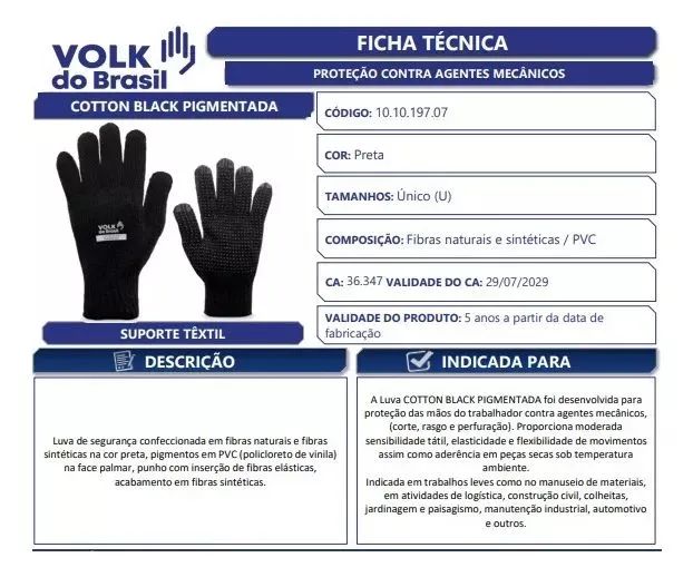 Kit com 12 Pares - Luvas de Segurança Malha Pigmentada VOLK<br> - Foto 2