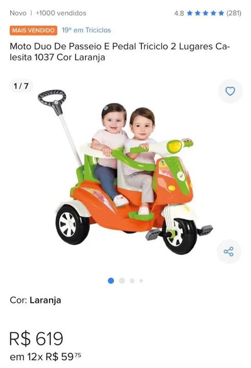 Moto Duo De Passeio E Pedal Triciclo 2 Lugares Calesita - Foto 4
