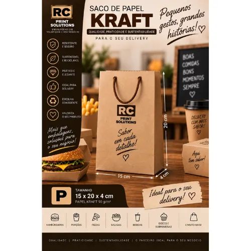Sacola delivery/presentes com alça de cordão MINI/PP/P/M - Kraft Liso 90g - Foto 4