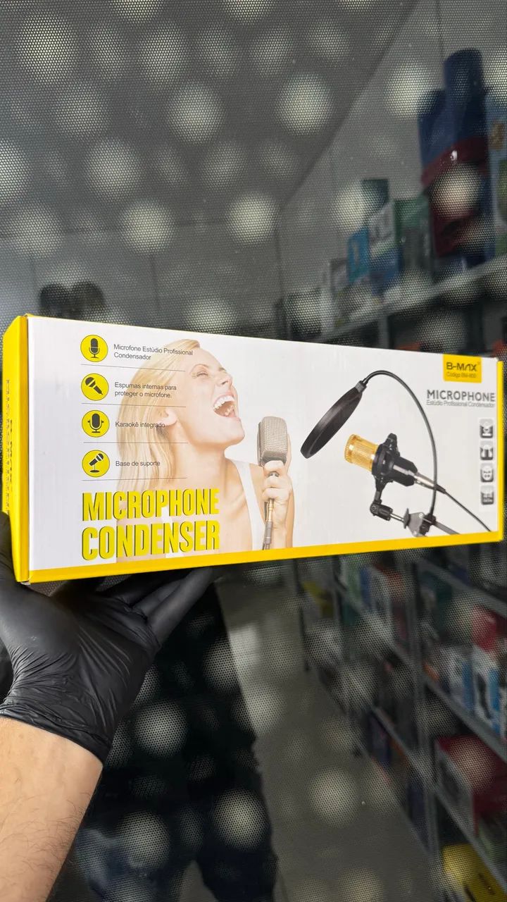 Microfone Condensador Profissional BM-800 com Kit Braço e Pop Filter