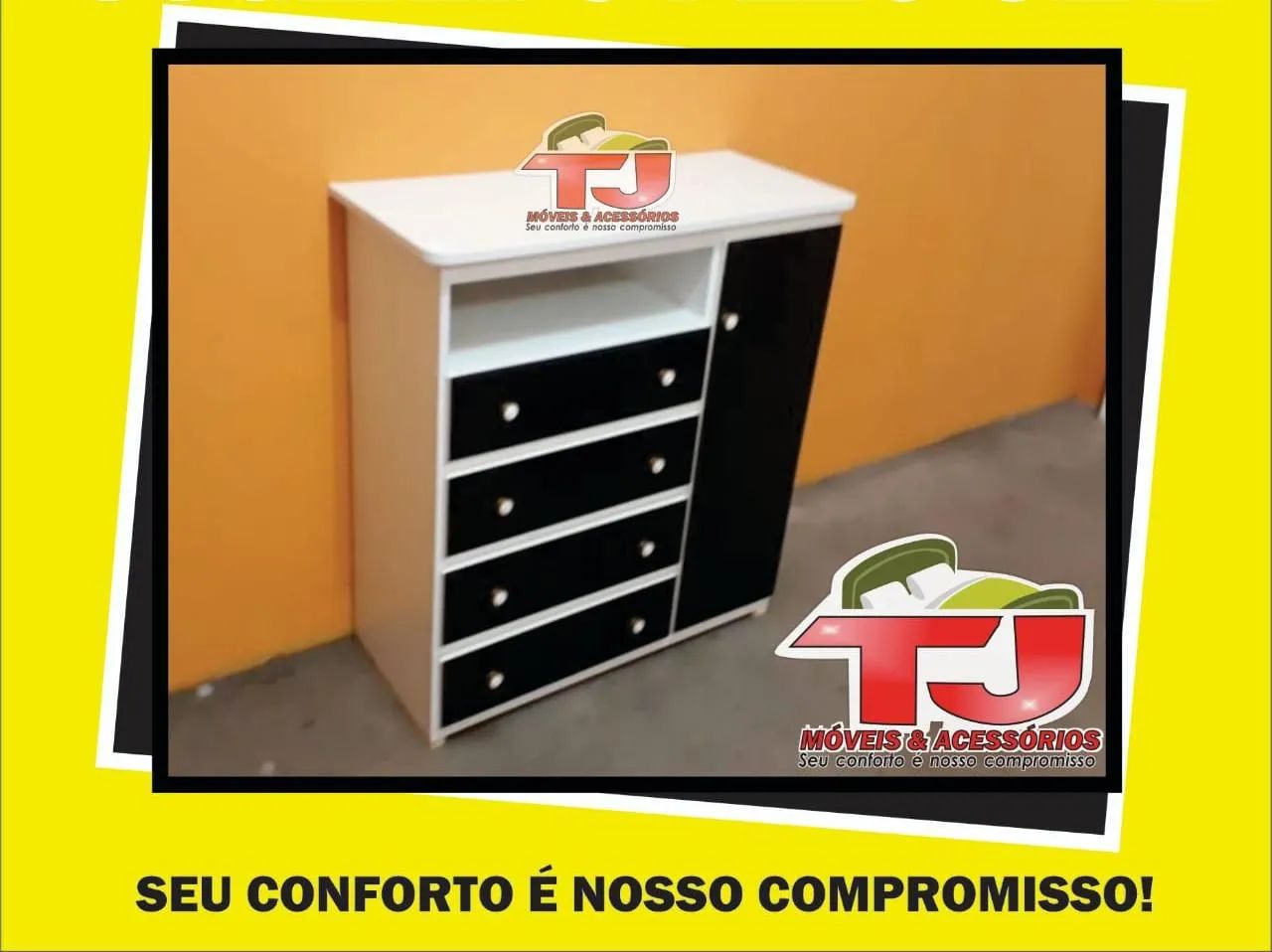 CÔMODA SAPATEIRA PRETA 4 GAVETAS MDF 