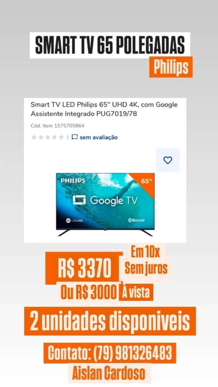 SMART TV 65 PHILIPS - APENAS 1 UNIDADE DISPONIVEL