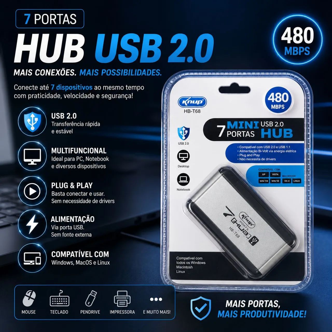 Hub USB 2.0 7 portas 