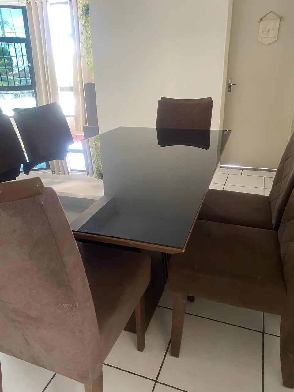 Mesa 6 Cadeiras MDF Tampão de Vidro - Foto 3
