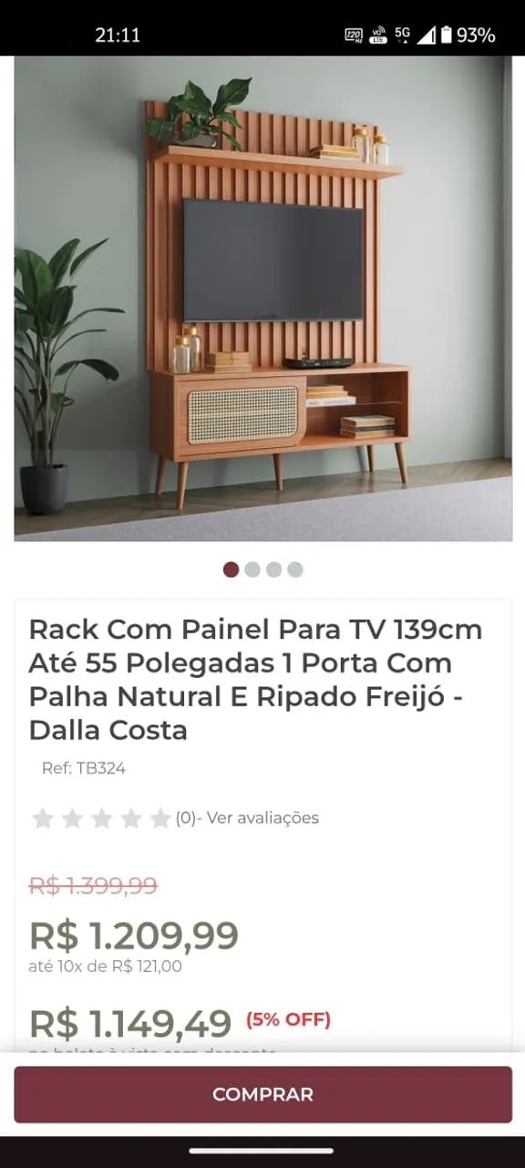 Rack com painel para TV 139cm até 55 polegadas - Freijó - Dalla Costa - Foto 4