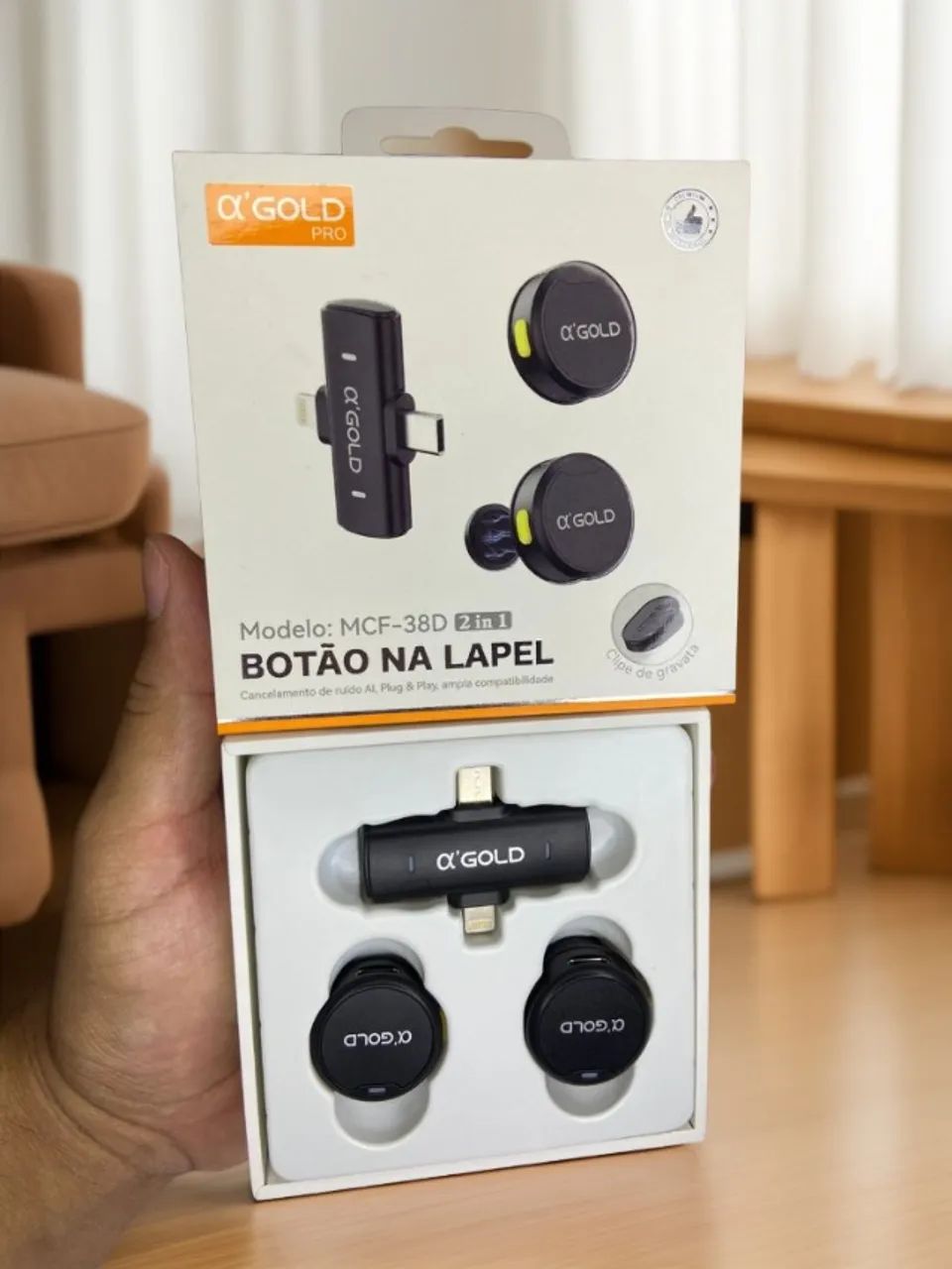 Microfone de Lapela Sem Fio a?Gold MCF-38D iphone e tipo c aaaan10