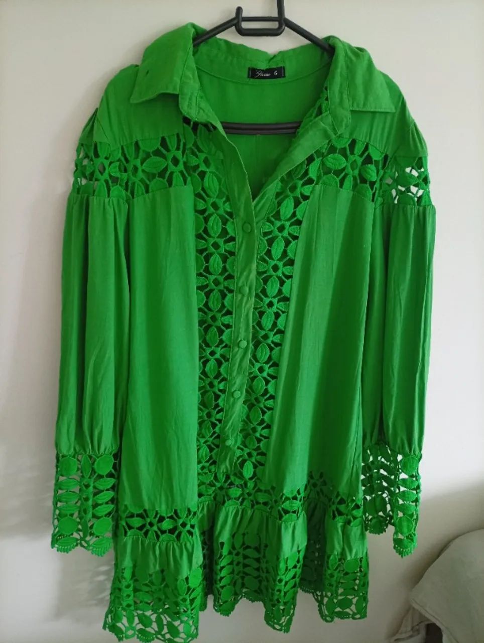 Saída de banho verde com detalhes em renda vazada  - Foto 5