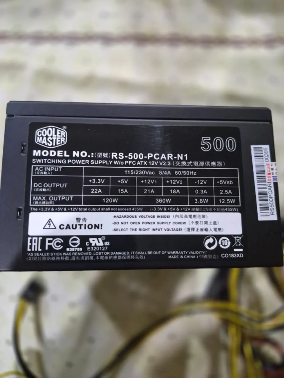 Fonte Cooler Master 500W ATX - Funcionando