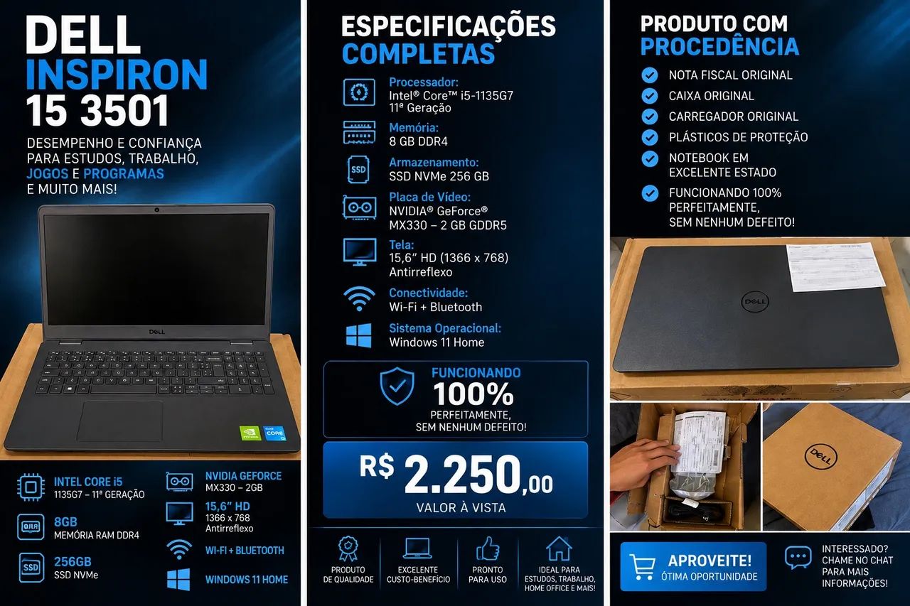 NOTEBOOK DELL INSPIRON 15 3501 - i5 11ª GERAÇÃO - Foto 2