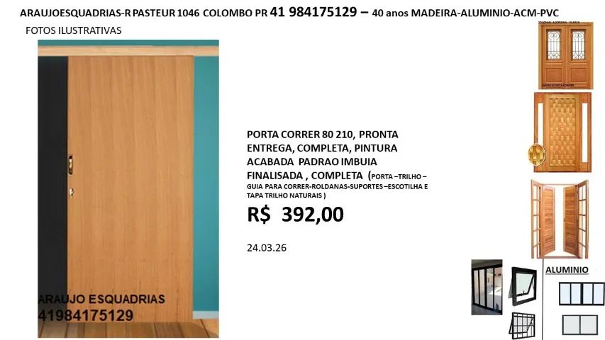  R$ 392,00 Porta correr completa pad imbuia acabada  80 210