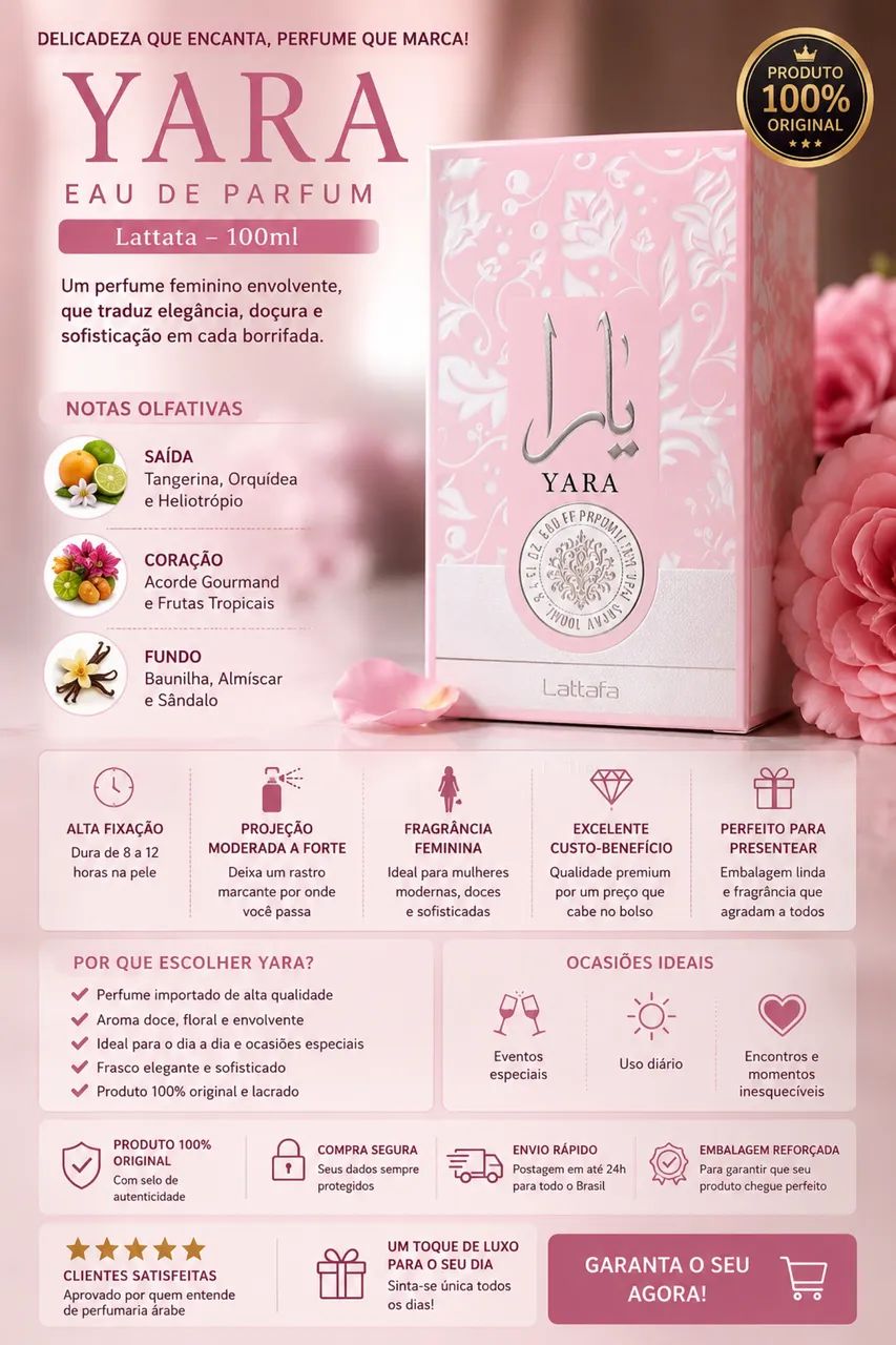 Perfume Lattafa Yara Eau de Parfum 100ml Original Lacrado