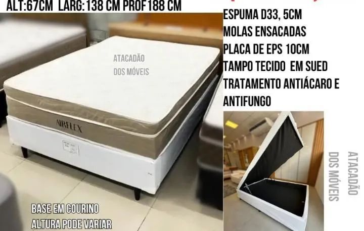 Colchão casal D33 Airflex + Base Baú casal 