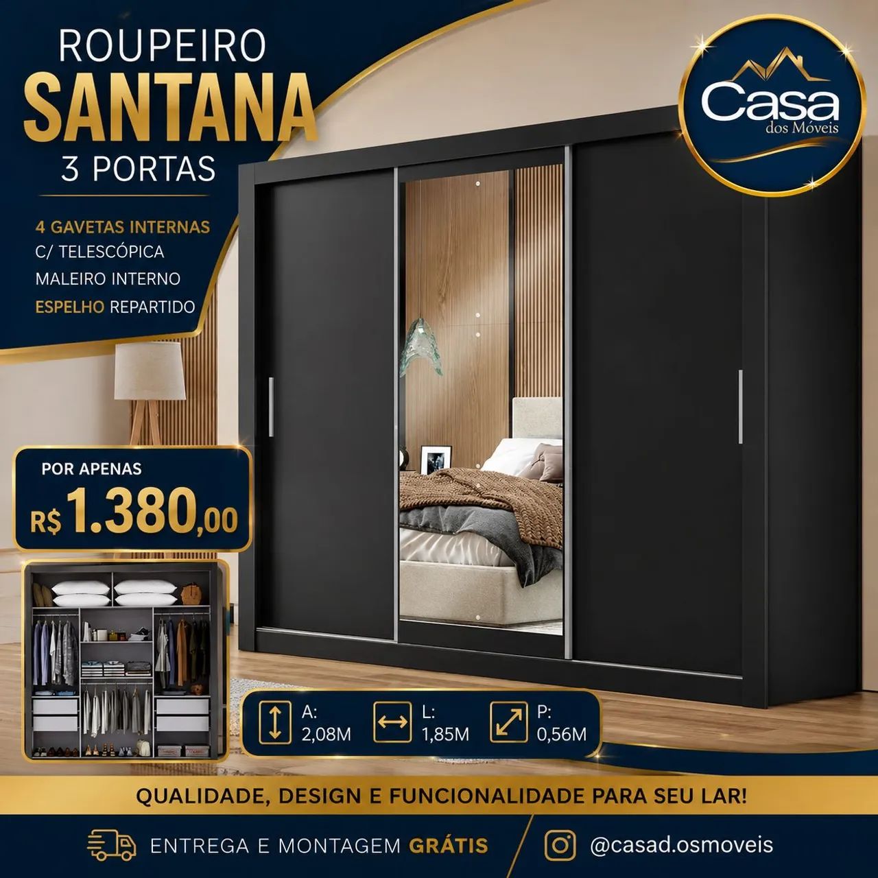 Roupeiro Santana Preto 