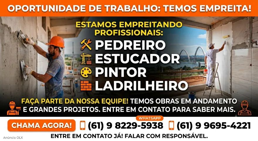 Temos empreita para PEDREIRO/ESTUCADOR/PINTOR/LADRILHEIRO