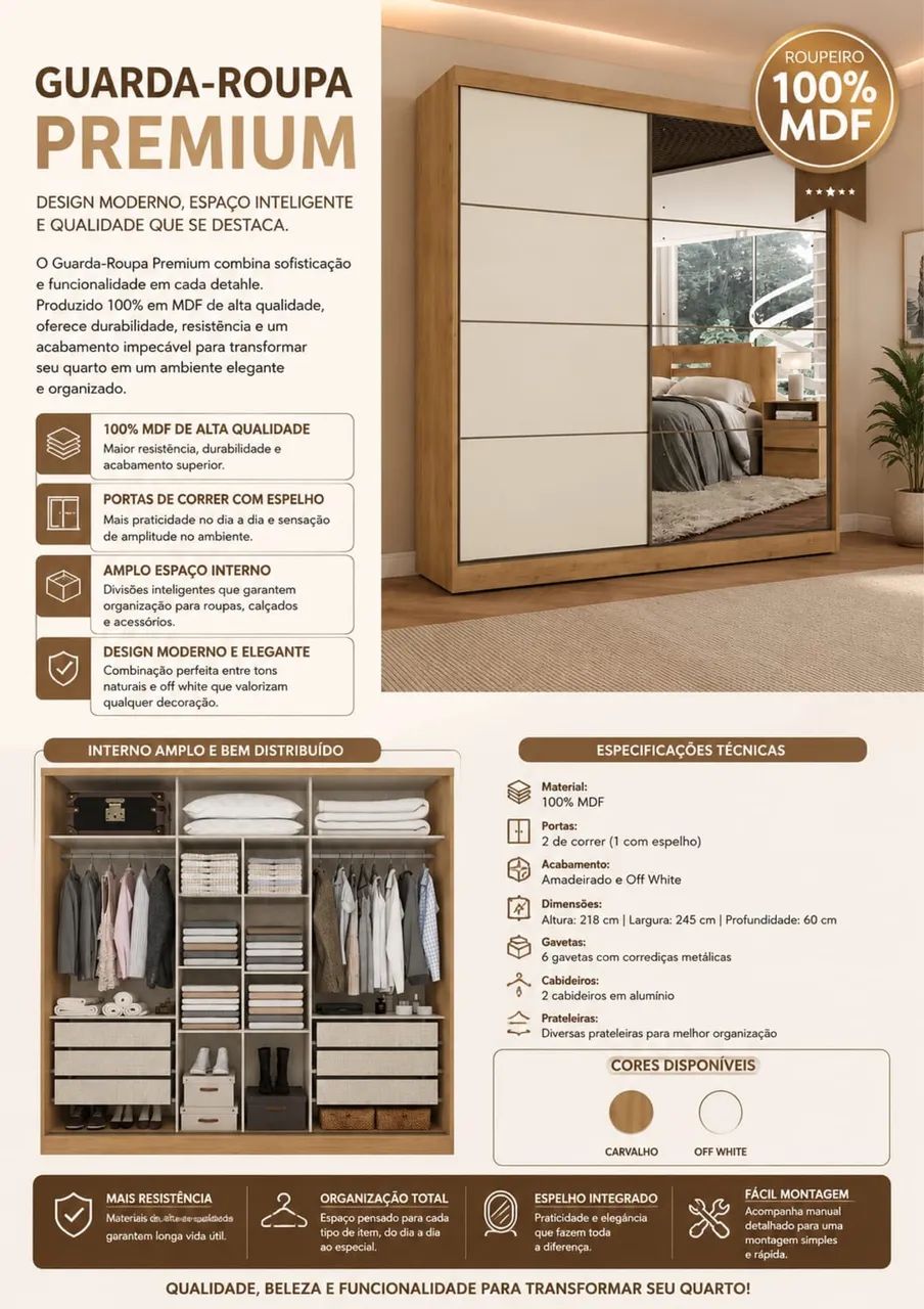 Roupeiro premium 100%MDF
