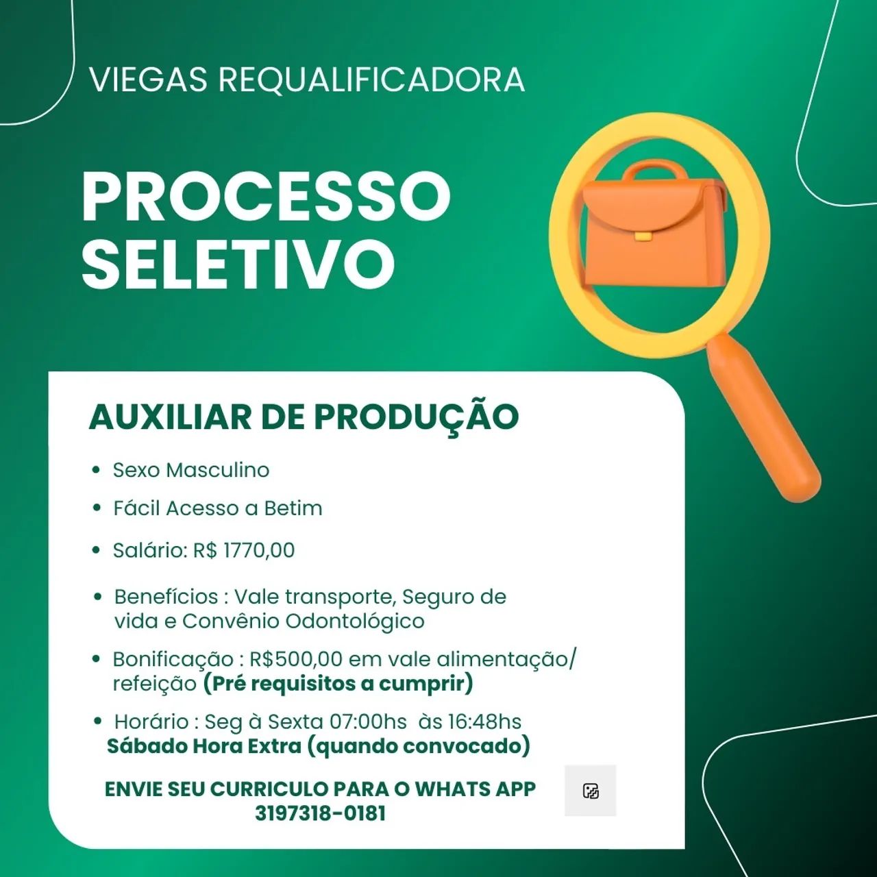 Auxiliar de produção Júnior - Betim MG